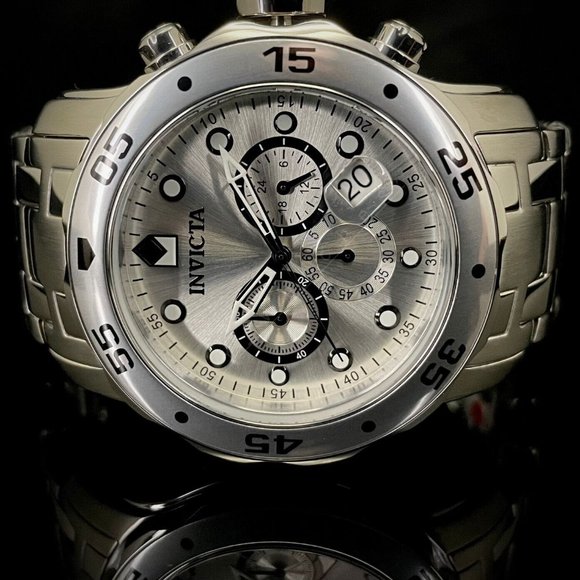 NEW Invicta 0071 Pro Diver SCUBA CLASSIC 48MM Chronograph ALL SILVER SS Watch - Picture 2 of 13